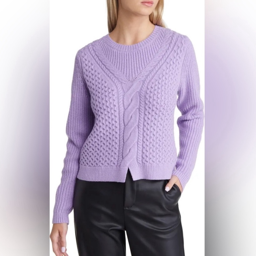 Open Edit Cable Stitch Cotton Blend Crop Sweater size L